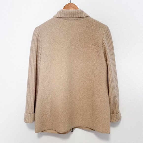 Lands End Cream Beige Boiled Wool Sweater Zip Front Jacket - Picture 2 of 14